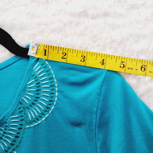 T-Shirt Size L Teal Embroidered Grandma Pullover Casual Soft Girl Chic Resort - Picture 6 of 12